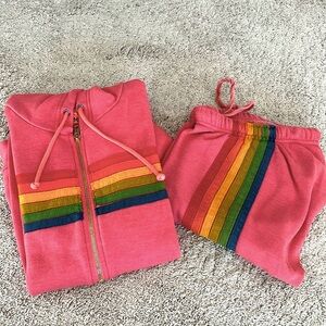 Aviator Nation pink 🌈 rainbow 6 stripe matching set! XS pants S hoodie